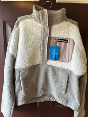 Columbia Two-Tone Sherpa Jacket in Light Gray, White & Blush